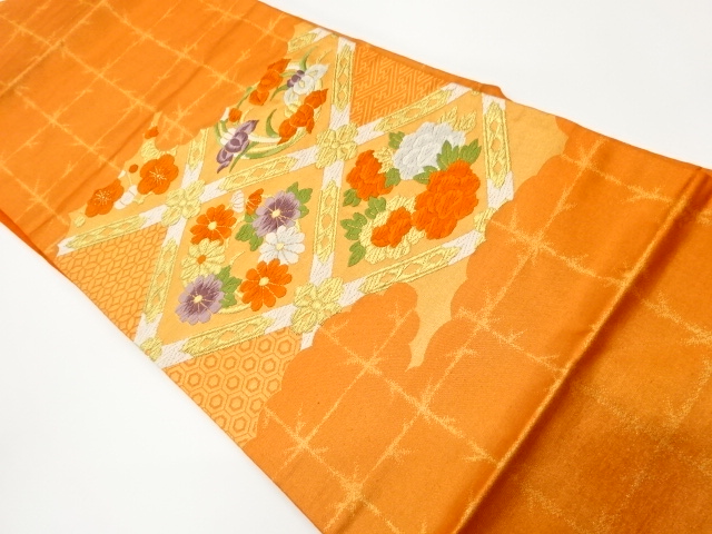 格天井に花丸文・古典柄模様織出し名古屋帯